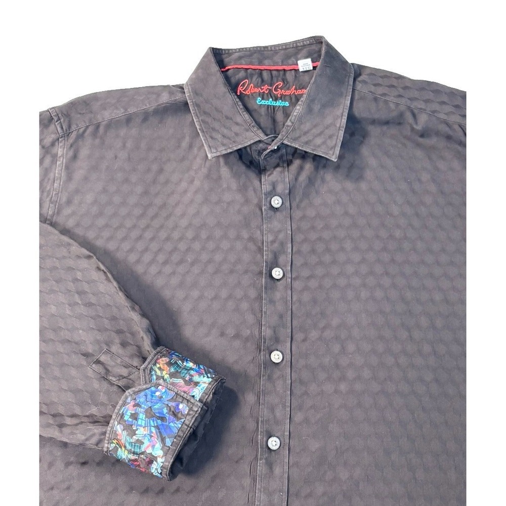 Robert Graham Exclusive Button Up Shirt Mens 3xl Black Geometric Print Flip Cuff